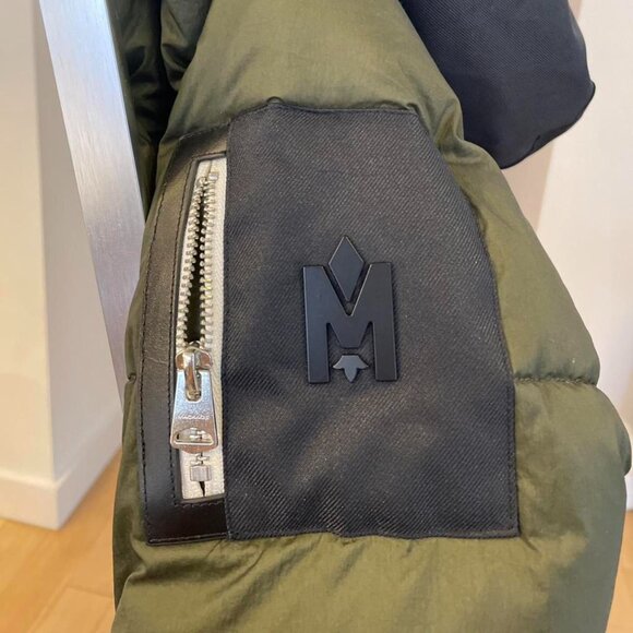 Mackage Down Puffer Coat (Black & Olive with Orange Hood Lining) - Picture 7 of 8
